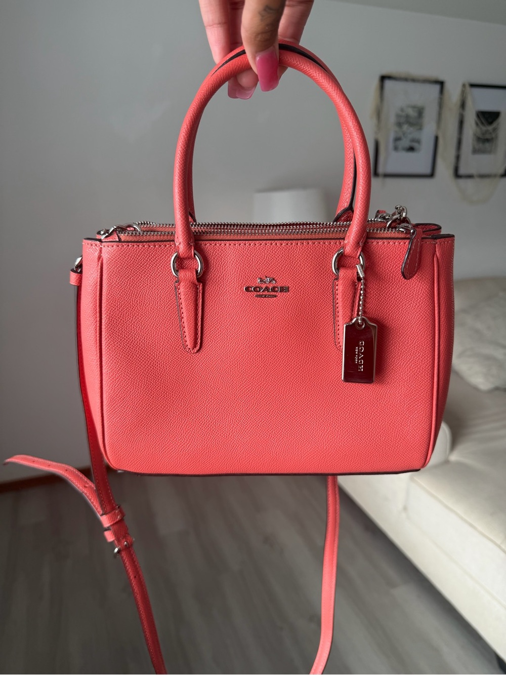Coach Coral-Pink Leather Crossbody Mini Carryall Bag